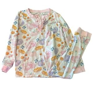 Cecil and Lou Girls 5T Pink Knit Turkey And Pumpkin Pajamas 2 pc Set Purple